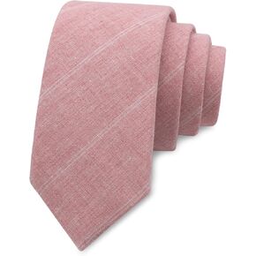 Mens Tie, 2.56'' Skinny Ties for Men Cotton Linen Tie Striped Neckties for Groom Groomsmen Wedding Party Prom Business
