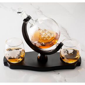 Whiskey Globe Decanter Set with 2 Etched Globe Glasses in Gift Box - Home Bar Accessories for Liquor, Whiskey, Brandy, Gin, Rum, Tequila, Vodka, and Brandy in Saudi Arabia
