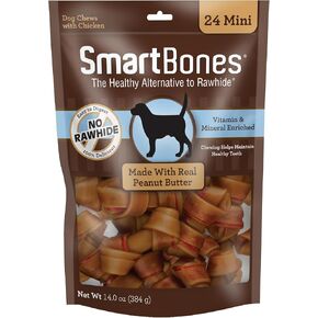 SmartBones Mini Chews With Real Peanut Butter 24 Count, Rawhide-FreeChews For Dogs (Packaging May Vary)