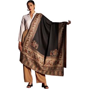Zamour Women Kani Kashmiri Mughal Weave Large Shawl Wrap in Soft Wool Material 40x80 inches in Kuwait