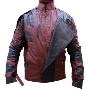 Guardians Starr Lord Jacket - Distress Maroon Chris Pratt Guardians Faux Leather Starr Lordd Costume Outfit For Men