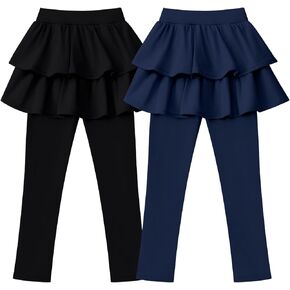 2 Pack Girls Leggings with Skirt Ruffle Tutu Kids Clothes School Uniform Pants for Girls