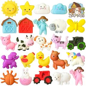 24PCS Farm Mochi Squishy Toys for Party Favors, Animal Mochis Squishies for Kids, Party Animals Squishy Fidget Toy for Stress Relief, Adults, Desk Pets, Pinata Stuffers, Goodie Bags Fillers