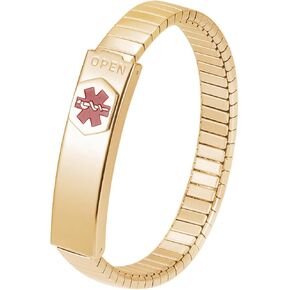 Medical Alert Bracelet for Women, 6.88in Stainless Steel Personalized Adjustable Elastic Medical ID Bracelet for Diabetes,Allergies, Epilepsy, Writeable Cards