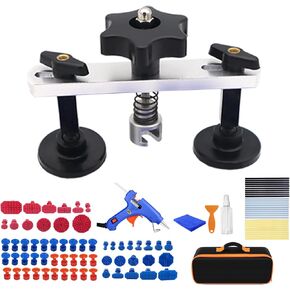 Auto Body Dent Puller Kit with Glue Gun and 60Tabs, Body Repair Tool Kit, Double Pole Bridge Dent Puller, Glue Puller Tabs, Glue Gun, Minor Dent and Deep Dent Removal Kit