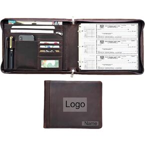 Business 3 Ring Check Binder, Genuine Leather Check Book Portfolio for 3 Holes or 9 Holes Checks, Check Book Binder for 11 1/4"x9", Crazy Horse Leather (Dark Brown, Standard)