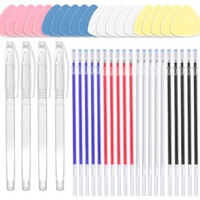 Tailors Chalk, Sew Heat Erasable Fabric Marking Pens, 40 PCS Sew Tailors Chalk Set and Fabric Marker for Quilting, 20 PCS Tailor's Chalk, 4 PCS Heat Erasable Fabric Marking Pens with 20 Refills