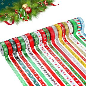 20 Rolls 100 Yards Christmas Ribbon for Gift Wrapping 3/8 Inch, Christmas Ribbon for Crafts DIY Holiday Christmas Decorations, Xmas Gift Wrapping, Hair Bows Making, Craft Sewing