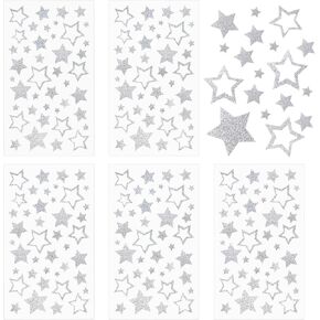 5 Sheets Glitter Star Stickers, Silver Stars Stickers, Self-Adhesive Star Labels, Star Decals for Crafts, Christmas Decoration Scrapbooks Cards Kids Reward, Teacher Stickers Stars