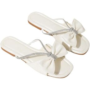Verdusa Women's Bow Sandals Sparkle Rhinestone Open Front Summer Flat Slides