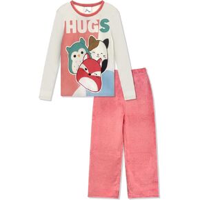 Squishmallows Girls Pajama Set - 2-Piece Loose Fit Pjs with Long Sleeve Top & Pink Plush Pants For Kids - Official Product