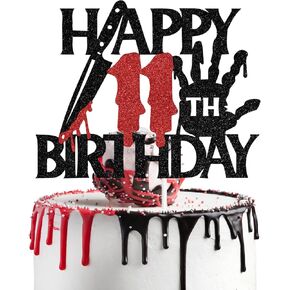 Black Glitter Killer Happy 13th Birthday Cake Topper, Halloween Zombie Vampire Bloody Friday Birthday Décor, Halloween Horror Themed 13th Birthday Party Decorations