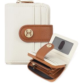 Telena Small Wallet Women RFID Blocking Bifold Card Holder Leather Wallets with Zipper Coin Pocket Beige Brown