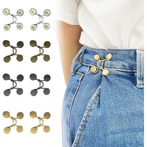 8 Sets 4 Colors Pant Waist Tightener, Jean Button Pins Kit Adjustable Jean Buttons Instant Jean Buttons, Detachable Jean Buttons No Sewing Required Waist Buckle for Jeans