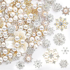 Wavwavw 40 Pcs Rhinestone Buttons Faux Pearl Buttons Flat Back Embellishments for Jewelry Making DIY Craft Wedding Hair Bouquet Home Decoration Party Accessory