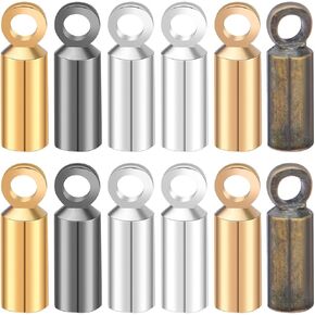 240pcs 6 Colors Cord End Bead Caps Brass Crimp End Caps Barrel Glue-in End Caps Clasps Terminators Findings for DIY Leather Necklace Bracelet Art Craft Jewelry Making
