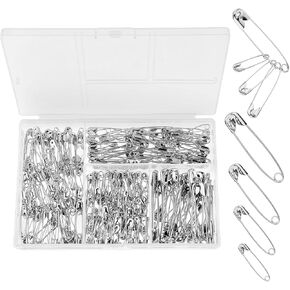 300 Pack Safety Pins Assorted 4 Different Sizes Small and Large Safety Pins Sets Metal Sewing Pins for Clothes, Plated Steel Safety Pin Sewing Clothes Pins for Tags DIY Crafts Clothes Sewing