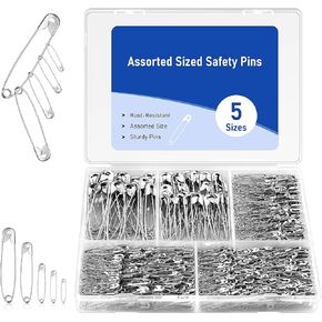 550 Pack Safety Pins, 5 Different Sizes Small and Large Safety Pins Bulk Assorted Safety Pins for Clothes, Sewing, Crafts