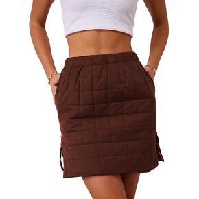 Womens Puffer Quilted Skirt Warm Lightweight Athletic Sports Mini Skirt with Pockets Outdoors Hiking Running