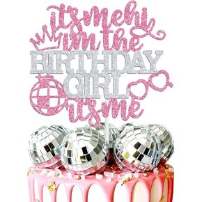 It's Me Hi I'm the Birthday Girl It's Me Cake Topper,Go Shawty It's Your Birthday, Disco Theme Happy Birthday Party Decorations Supplies for Her, Silver and Pink Glitter