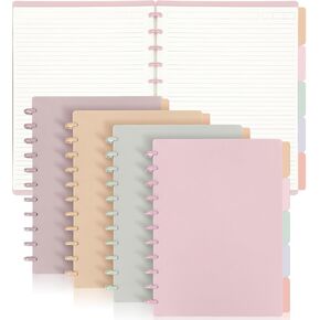 Glenmal 4 Sets 8.5 x 11 Inches Bound Notebook Customizable Notebook Letter Size Includes Discs 5 Tab Note Dividers College Ruled Removable Pages Refillable Subject Notebook for Office(Vibrant Color)