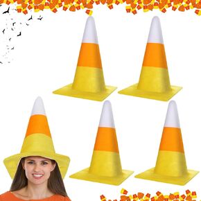 4 Pieces Halloween Candy Com Cone Hat Candy Corn Costume Accessories for Adult Halloween Cosplay Party Decorations, Orange, White and Yellow