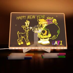 Acrylic Dry Erase Board with Light 11.8 X 7.9" Light up Dry Erase Board with Stand as a Glow Memo LED Letter Message Board Note Glass Led Board White Board with 7 Pen for Office School Home.
