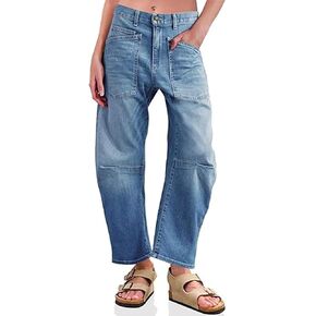 Kedera Women's Barrel Jeans Pants Straight Wide Leg Y2K Denim Pants Baggy Boyfriend Jeans with Pockets