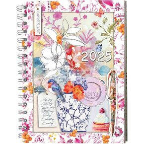 Daphne's Diary Daily Planner Journal 2025 | Everyday Agenda with Creative Designs, Fold-Out Montly Overviews, Shopping Lists | Decorative Weekly Planner Scrapbook full of art paper and art supplies