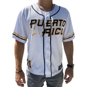 Puerto Rico Goat Baseball Button Jersey White, Vneck Short Sleeve