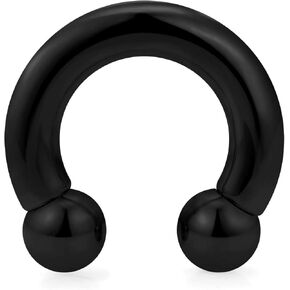 Kridzisw 2G 4G 6G 8G Large Septum Rings Ear Gauges Earrings 316L Surgical Steel Internally Threaded Black PA Ring Horseshoe Weight Ear Lobe Earrings Pierceing Jewelry for Women Men Diameter 12mm 16mm