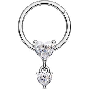 Jewseen 16G Septum Jewelry Heart Dangle Septum Rings Women 316L Stainless Steel Clear CZ Daith Earrings Helix Earrings Cartilage Tragus Earring Piercing Jewelry for Men