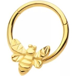 Pierced Owl 16GA Gold PVD Stainless Steel Bee Front Hinged Segment Clicker Ring