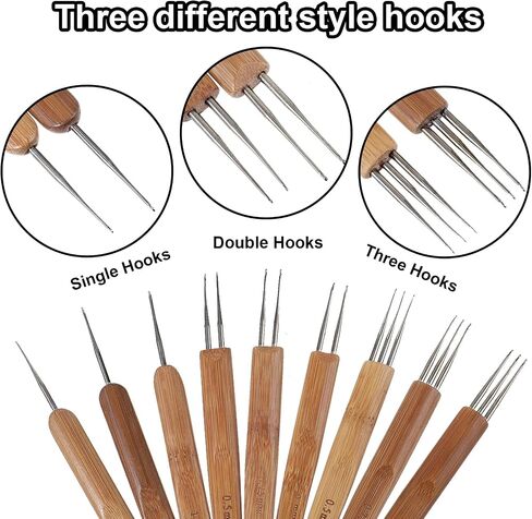 9pcs Crochet Hooks for Hair Locs (Single, Double, Triple) Dreadlock Accessories Machine Crochet Hook Crochet Needles for Hair Interlocking Tool (0.5, 0.75, 1.0mm) in Saudi Arabia