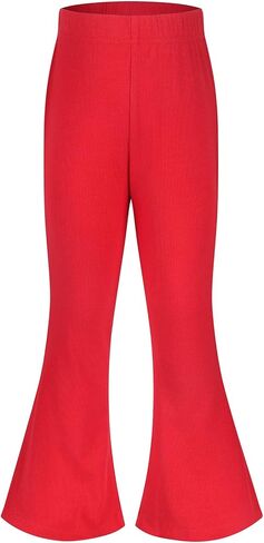 Spring&Gege Girls Ribbed Knit Bell Bottoms Flare Leggings Ruffle Bootcut Pants Casual Solid Fall Outfits (5-12 Years) in Kuwait