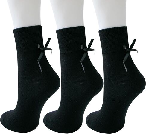 Women Socks Bow Crew Socks Cotton Sweet Lolita Dress Breathable Soft Girls Socks 3 Pairs in Saudi Arabia