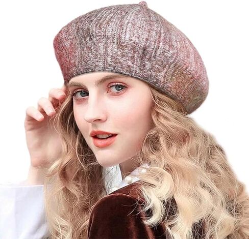 Wooee متماسكة الكروشيه قبعة البيريه الفرنسية مزيج الصوف قبعة دافئة قبعة الشتاء للنساء الفتيات البني in Kuwait