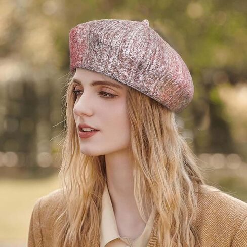 Wooee متماسكة الكروشيه قبعة البيريه الفرنسية مزيج الصوف قبعة دافئة قبعة الشتاء للنساء الفتيات البني in Kuwait