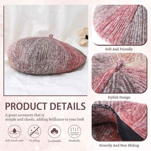 Wooee متماسكة الكروشيه قبعة البيريه الفرنسية مزيج الصوف قبعة دافئة قبعة الشتاء للنساء الفتيات البني in Kuwait