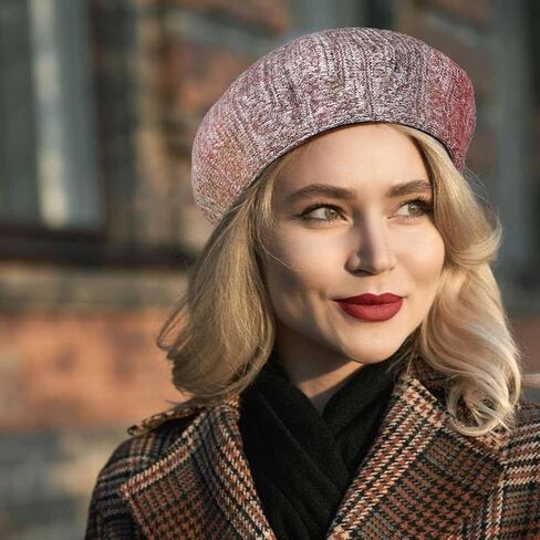 Wooee متماسكة الكروشيه قبعة البيريه الفرنسية مزيج الصوف قبعة دافئة قبعة الشتاء للنساء الفتيات البني in Kuwait
