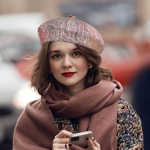 Wooee متماسكة الكروشيه قبعة البيريه الفرنسية مزيج الصوف قبعة دافئة قبعة الشتاء للنساء الفتيات البني in Kuwait