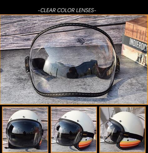 Universal Open Face 3/4 Helmet Visor Lens Bubble Motorcycle Windshield Capacete Lens Vintage Motorbike Helmet Goggles (Clear) in Kuwait