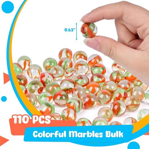 MCPINKY 110PCS Glass Marbles Bulk, Round Glass Beads Colorful Glass Marbles for Vase Fillers Marble Runs Home Decor 0.63 Inch in Saudi Arabia