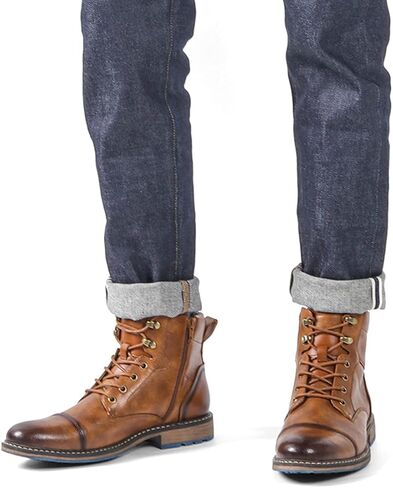 Harssidanzar Men's Motorcycle Boots,Dress Boots for Men Casual Boots Combat Ankle Dress Boots For Man KM301US in Saudi Arabia