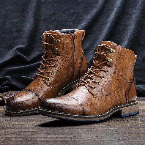 Harssidanzar Men's Motorcycle Boots,Dress Boots for Men Casual Boots Combat Ankle Dress Boots For Man KM301US in Saudi Arabia