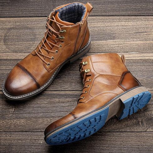 Harssidanzar Men's Motorcycle Boots,Dress Boots for Men Casual Boots Combat Ankle Dress Boots For Man KM301US in Saudi Arabia
