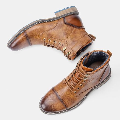 Harssidanzar Men's Motorcycle Boots,Dress Boots for Men Casual Boots Combat Ankle Dress Boots For Man KM301US in Saudi Arabia