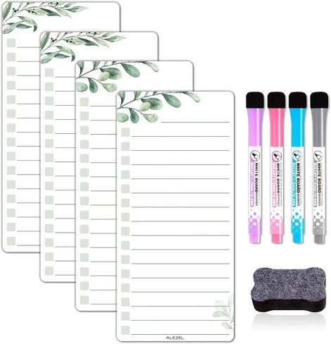 Magnetic to Do List White Board for Fridge, Multifunctional Dry Erase List Board for Refrigerator - Set of 4 Magnetic Grocery List Whiteboards, 4 Markers + Eraser in Saudi Arabia
