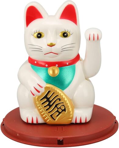 Lucky Solar Fortune Cat, Solar Powered Cute Waving Cat with 4 Inch Waving Arm for Home (White MLY23056 1) in Kuwait