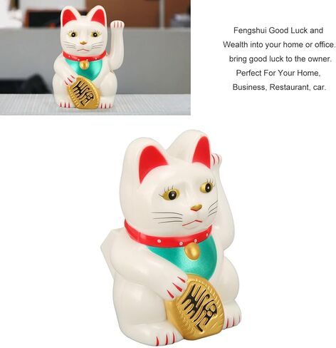 Lucky Solar Fortune Cat, Solar Powered Cute Waving Cat with 4 Inch Waving Arm for Home (White MLY23056 1) in Kuwait